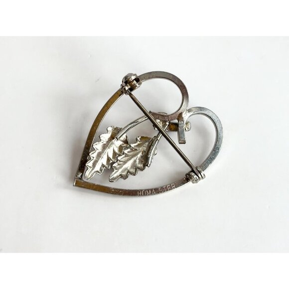 Roma Sterling Heart & Hanging Leaf Shaped Little Vintage Brooch Lapel Pin - Picture 7 of 8